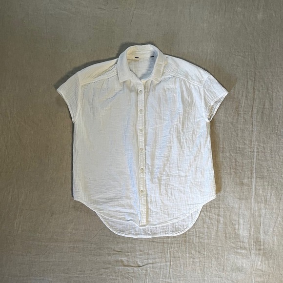 Tops - Gauze Short Sleeve Cotton Button-up Shirt